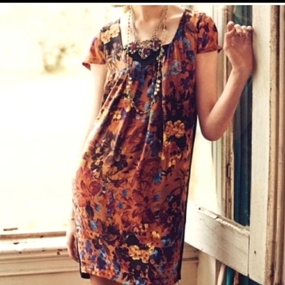 Anthropologie Silk Floral Flowy Tunic Dress - Picture 1 of 10